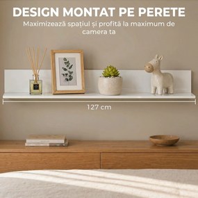 HOMCOM Etajeră de Perete pentru Living și Dormitor, Grosime 1,5 cm, Raft Suspendat din Lemn, 127x12x18 cm, Alb Lucios | Aosom Romania