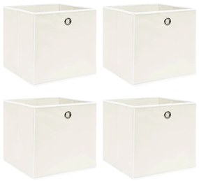 Cutii depozitare, 4 buc., alb, 32x32x32 cm, textil 4, 1, Alb fara capace, 4
