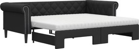 vidaXL Pat de zi cu extensie și saltele negru 90x200cm piele ecologică