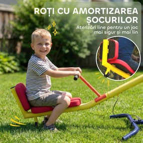 AIYAPLAY Balansoar pentru Copii Rotativ 360°, Capacitate 200kg, 2 Locuri cu Mânere Antiderapante, Scaune Capitonate, Spătar, Roți, 253x96x75 cm, 3-12 Ani | Aosom Romania