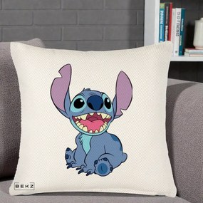 Perna Personalizata Stitch Zambitor, 40x40 cm, Crem Reliefat, Husa Detasabila, Perna Inclusa, BEKZ®