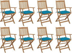 vidaXL Scaune pliabile de exterior cu perne, 8 buc., lemn masiv acacia