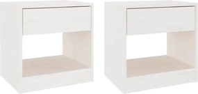 vidaXL Noptiere, 2 buc., alb, 40x31x40 cm, lemn masiv de pin