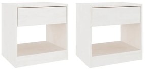 808066 vidaXL Noptiere, 2 buc., alb, 40x31x40 cm, lemn masiv de pin