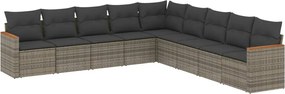 vidaXL Set canapele de grădină, 9 piese, cu perne, gri, poliratan