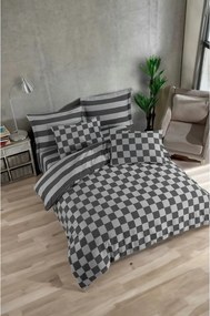 Set lenjerie pat KARELI SATEN, negru/gri, bumbac/poliester, 200x220 cm