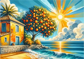 Tablou pe sticlă - Casă cu portocale I. (70x50 cm)