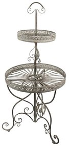 Masa rotunda pentru plante, gri, din metal, aspect vintage