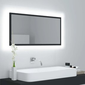 Oglinda de baie cu LED, gri, 90x8,5x37 cm, acril