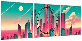 Tablou – Metropolă în stil pop-art (cu ceas) (90x30 cm)
