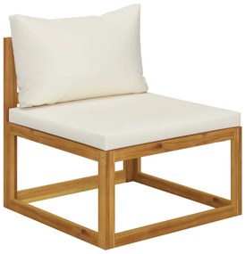 Canapea modulara de mijloc, perne alb crem, lemn masiv acacia 1, Crem, canapea de mijloc