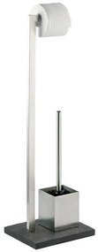 Perie WC cu suport hartie igienica, SLATE ROCK, Argintiu, 73,5x23x19,5 cm, WENKO