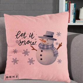 Perna Decorativa Let It Snow Om de Zapada, 40x40 cm, Roz, Husa Detasabila, Perna Inclusa, BEKZ®