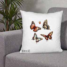 Perna Decorativa Colectie Fluturi Multicolori, 40x40 cm, Alb Pufos, Husa Detasabila, Perna Inclusa, BEKZ®