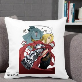 Perna Personalizata Fullmetal Alchemist Brotherhood Edward si Al Poster, 40x40 cm, Alba Mata, Husa Detasabila, Perna Inclusa, BEKZ®