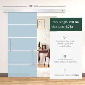 HOMCOM Uși Glisante din Sticlă Sablată și Mată, Sistem Silențios cu Șină și Mâner, 102.5x205cm | Aosom Romania