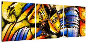 Tablou - Pictură în ulei, îndrăgostiții (cu ceas) (90x30 cm)