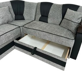 Coltar VALAHIA extensibil, lada de depozitare, stofa gri + negru, 270x220x90 Gri + Negru