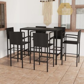 3064846 vidaXL Set mobilier bar de grădină, 7 piese, negru, poliratan