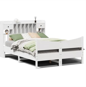 vidaXL Cadru de pat fără saltea, alb, 140x200 cm, lemn masiv pin