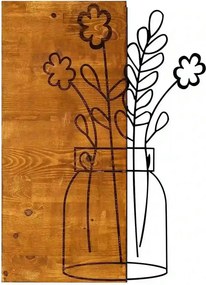 Decoratiune perete CICEK2, stejar/negru, lemn/metal, 41x58 cm