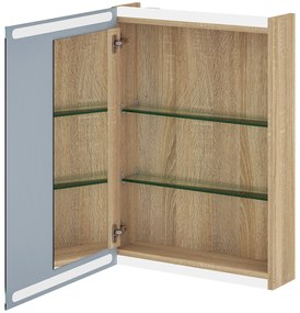 HOMCOM Dulap cu oglindă pentru baie cu lumini LED și rafturi din sticlă reglabile, montat pe perete 50x12,5x70cm, lemn natural | Aosom Romania