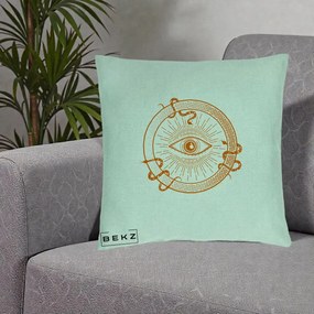 Perna Personalizata Ochiul Providentei Mistic Orange, 40x40 cm, Verde Menta, Husa Detasabila, Perna Inclusa, BEKZ®