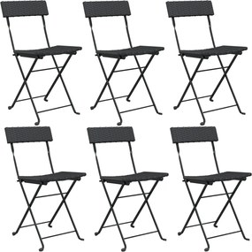 vidaXL Scaune de bistro pliante, 6 buc, negru, poliratan și oțel