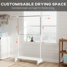 HOMCOM Uscător Vertical Extensibil cu Roți și Raft pentru Încălțăminte Alb | Aosom Romania
