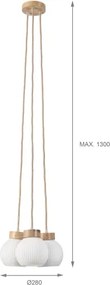 Lustră pe cablu LOOMIS, 3xE27/15W/230V, 130 cm, bej/stejar