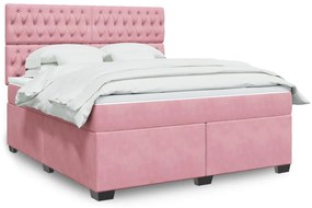 vidaXL Pat box spring cu saltea, roz, 180x200 cm, catifea