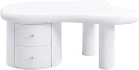 Măsuță de cafea cu formă neregulată, 2 sertare, 97x64x42 cm, Alb