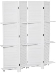 HOMCOM Paravent interior 4 Panouri 160L x 170H cm 3 rafturi Pliabile separator de cameră Uși pliante Lemn de Paulownia Alb | Aosom Romania