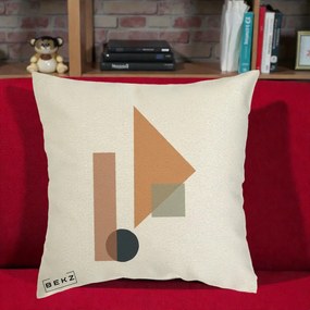 Perna Decorativa Geometric Bauhaus Triunghi, 40x40 cm, Ecru, Husa Detasabila, Perna Inclusa, BEKZ®