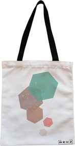 Sacosa de Panza pentru Cumparaturi, Geanta Tote, model Hexagons, Cu fermoar, 38x34.5 cm, Alba, BEKZ®