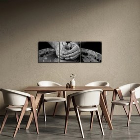 Tablou alb negru - producția de ceramică (cu ceas) (90x30 cm)