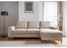 Colțar bej extensibil cu tapițerie din catifea reiată (cu colț pe partea dreaptă) Lofty Lilly – Miuform