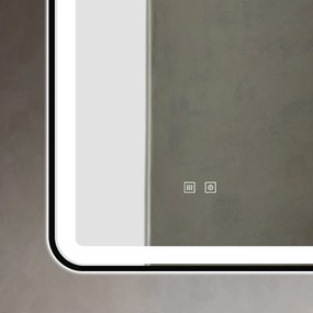 Oglindă Baie LED și Dezaburire Elit's Premium cu Senzor Touch, Lumina Rece, Caldă și Neutră, 50x70cm, cu rama Negru Antichizat