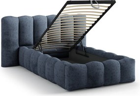 Pat albastru închis tapițat cu spațiu de depozitare cu somieră 90x200 cm Lupine – Micadoni