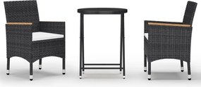 vidaXL Set mobilier bistro grădină 3 piese negru poliratan și sticlă