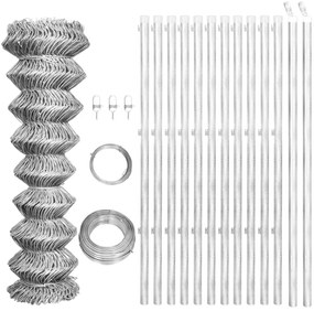 vidaXL Gard din plasă cu stâlpi, argintiu, 25 x 0,8 m, oțel galvanizat
