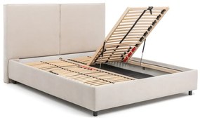 Pat matrimonial bej tapițat cu spațiu de depozitare cu somieră 160x200 cm Myra Bold – Bonami Selection