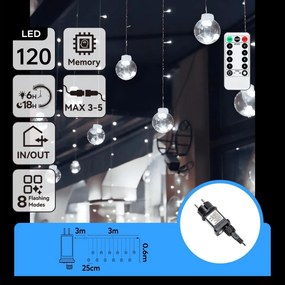 Aigostar - LED ghirlandă de Crăciun pentru exterior 120xLED/6W/230V/8 funcții 3x0,6m IP44 alb rece+telecomandă