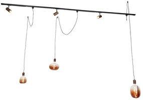 Sistem de șine monofazat cu 3 spoturi și lămpi suspendate bronz închis - Cavalux Jeana