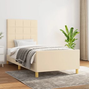 3125022 vidaXL Cadru de pat cu tăblie, crem, 90x190 cm, textil