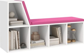 HOMCOM Bibliotecă-bancă 2 în 1 cu 5 compartimente de depozitare și 2 perne 108 x 30 x 60 cm alb roz | Aosom Romania