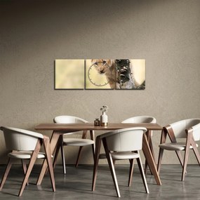Tablou cu pui de leu (cu ceas) (90x30 cm)