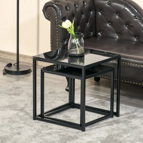 Set 2 Masute HOMCOM pentru Sufragerie Moderne, Otel si Sticla Securizata, Negru | Aosom RO