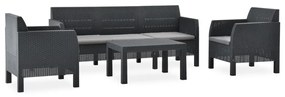 vidaXL Set mobilier de grădină cu perne, 4 piese, antracit, PP ratan