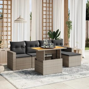 3271291 vidaXL Set mobilier grădină cu perne, 6 piese, gri, poliratan